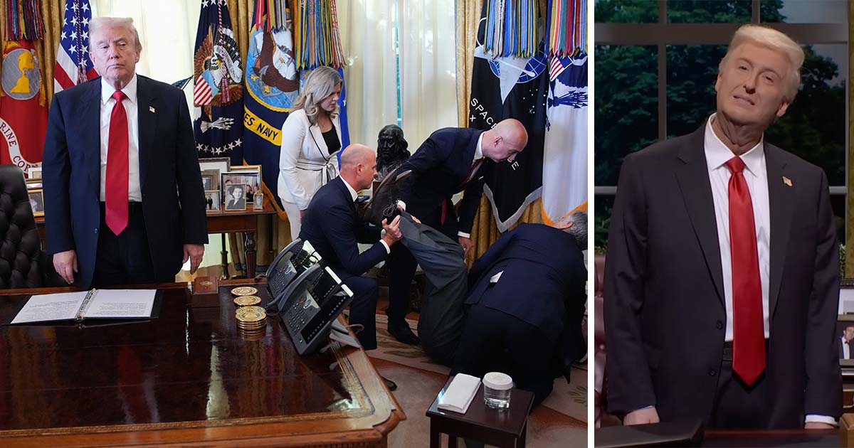 SNL mocks Trump’s bizarre reaction as man collapses during Oval Office ...