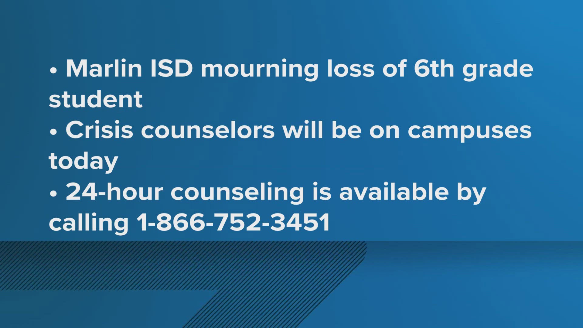 Marlin ISD mourns devastating passing of sixth-grade student