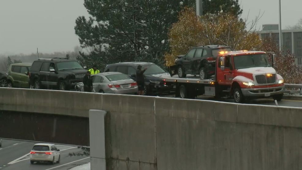 Minor injuries reported after 17-car crash on 390 off-ramp