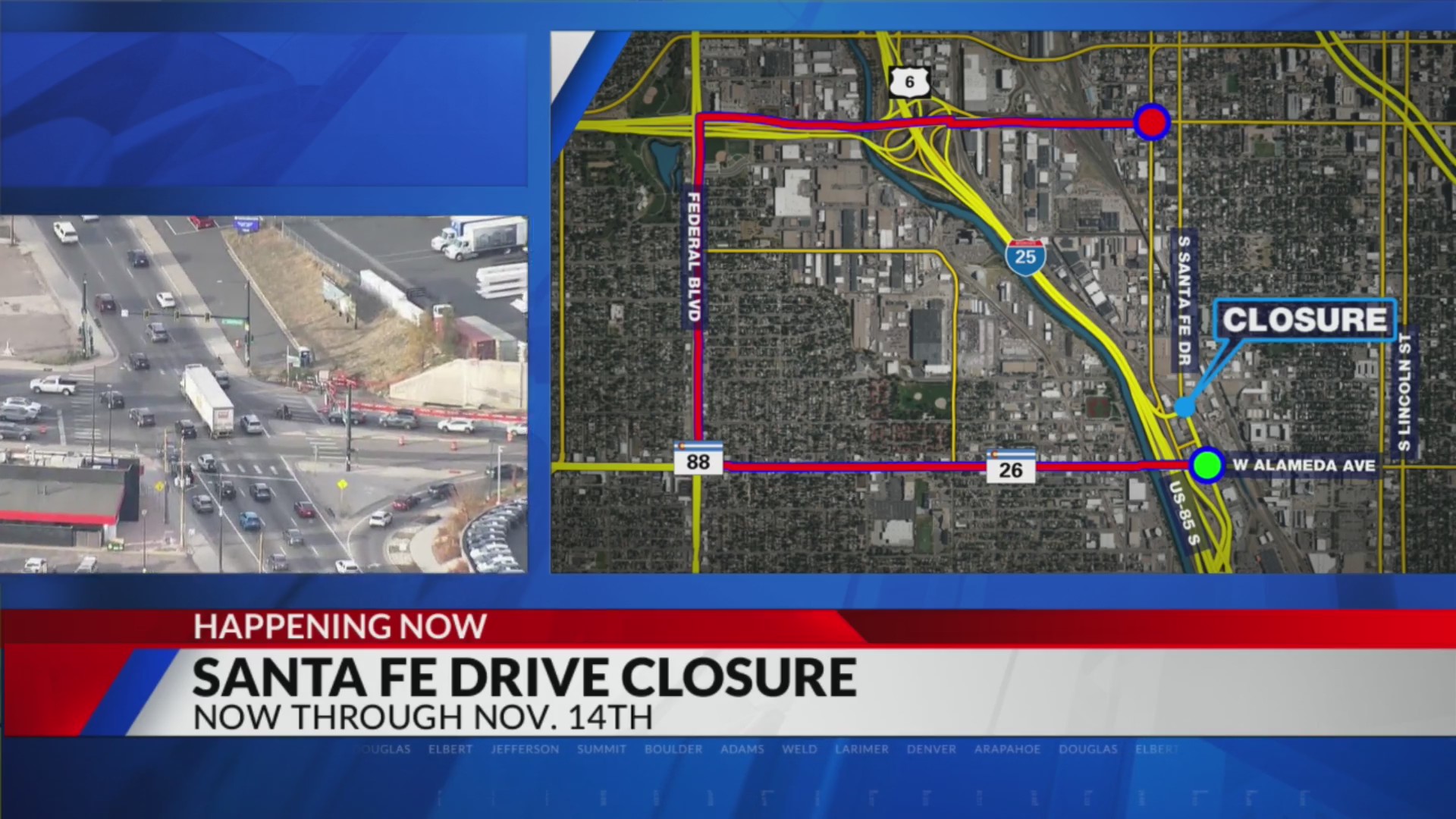 Santa Fe Drive to close near busy Denver intersection for five days