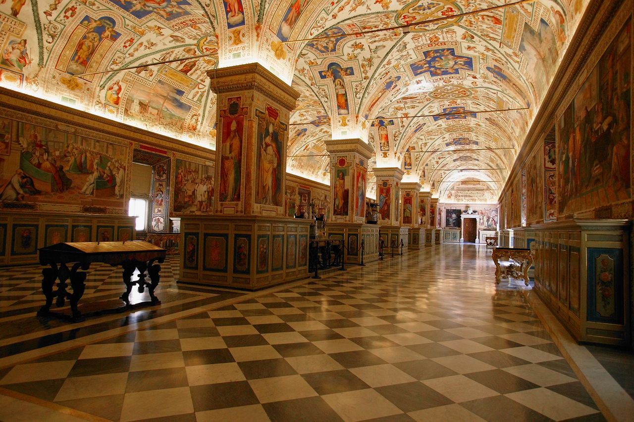 Hallway of Library at The Vatican Museum in Vatican City, Rome, Italy.