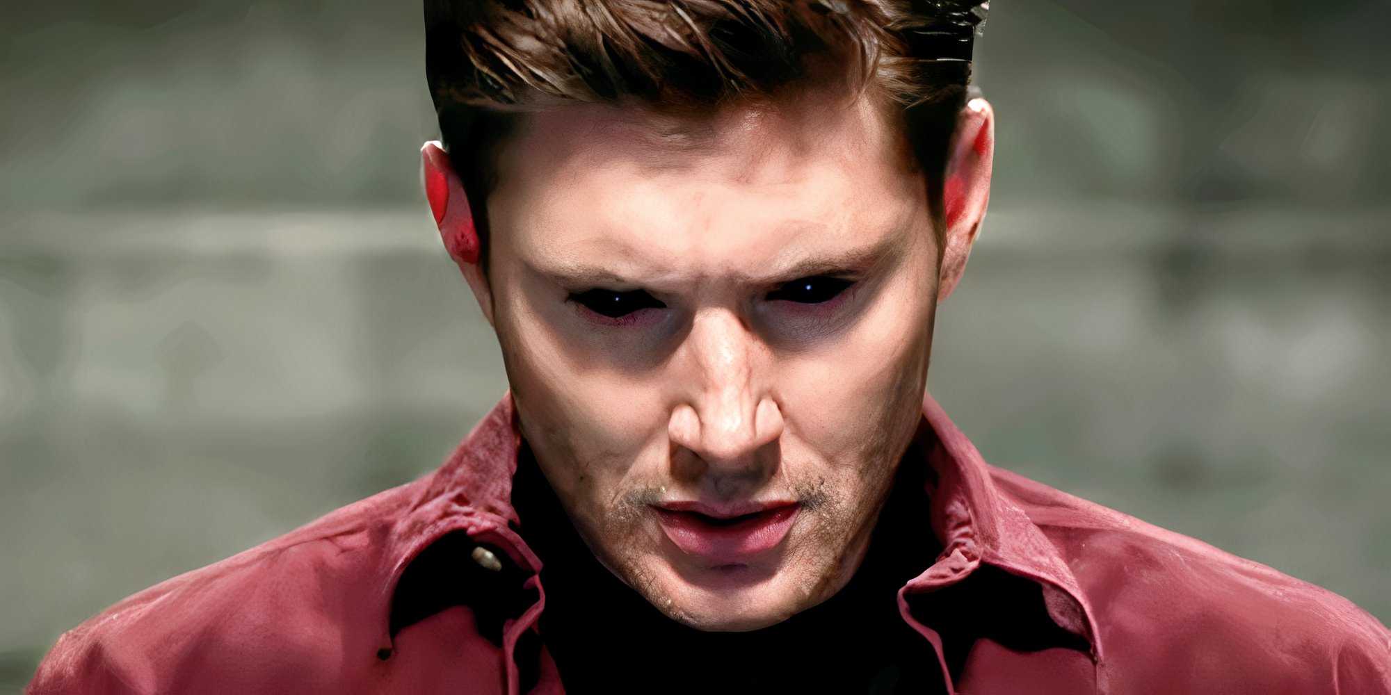 Jensen Ackles as a demonic Dean Winchester with black eyes in Supernatural.