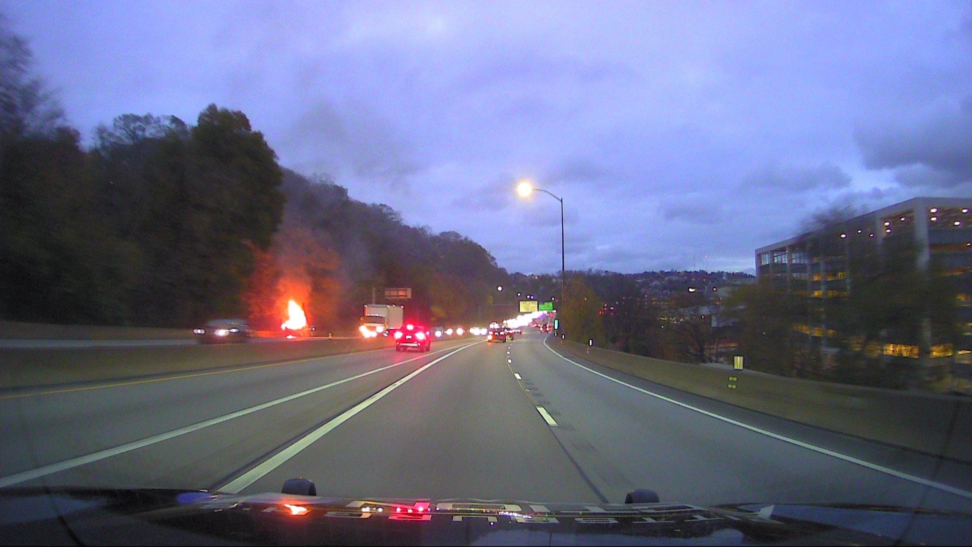 Pickup truck catches fire on the Parkway East