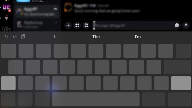 An iPad keyboard being used as a tracking pad in a Discord chat.