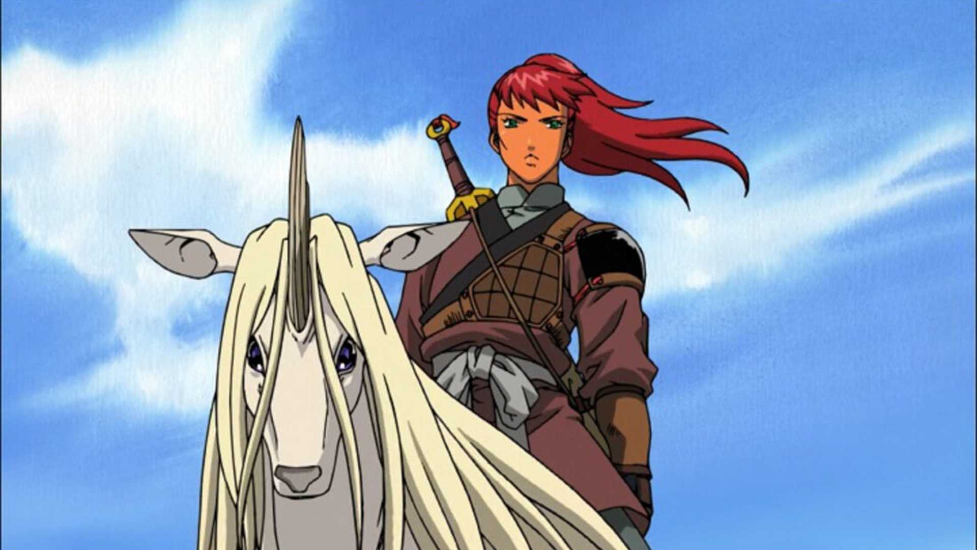 The Twelve Kingdoms' Youko Nakajima on a unicorn