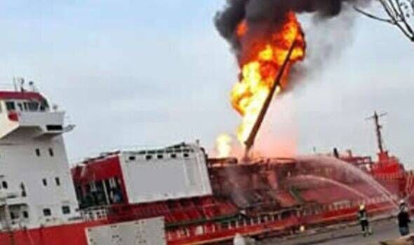 WW3 fears erupt as drone 'attacks' NATO ship as it explodes into flames