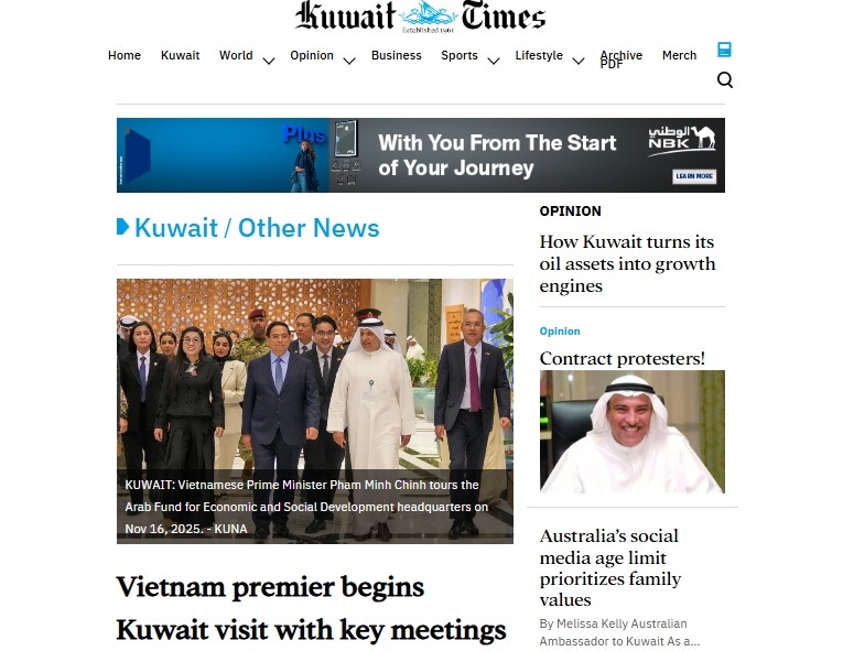 Truyền thông Kuwait: Chuyến thăm của Thủ tướng Việt Nam đưa quan hệ song phương lên tầm cao chiến lược mới