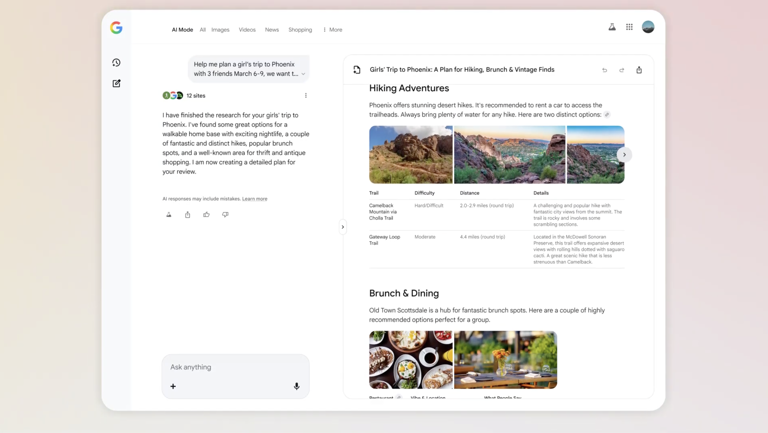 Google’s AI Mode can now help you visualize your travel plans