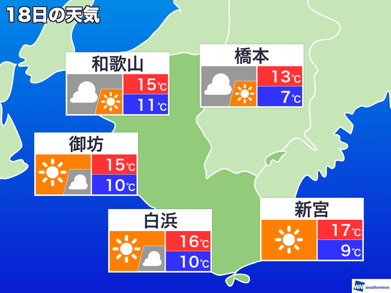 11月18日(火) 和歌山県の今日の天気