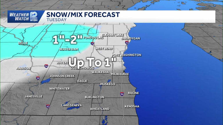 Rain, snow and wintry mix move in Monday night across southeast Wisconsin