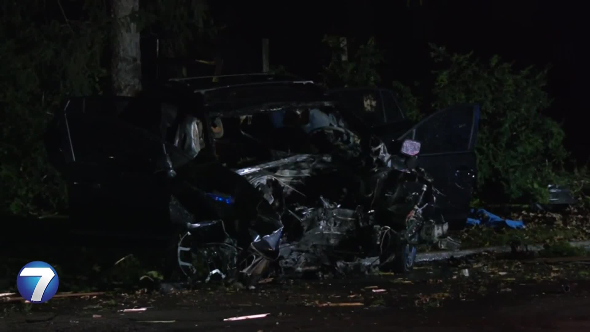 2 hospitalized after car crashes, catches on fire in Kettering
