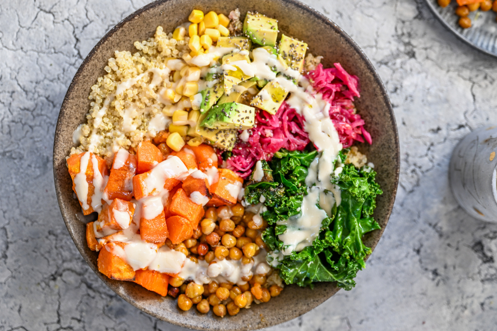 Sweet Potato & Chickpea Buddha Bowl with Lemon Tahini Dressing