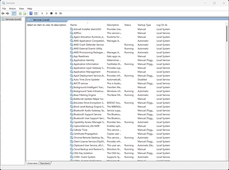 The window of Windows Services.