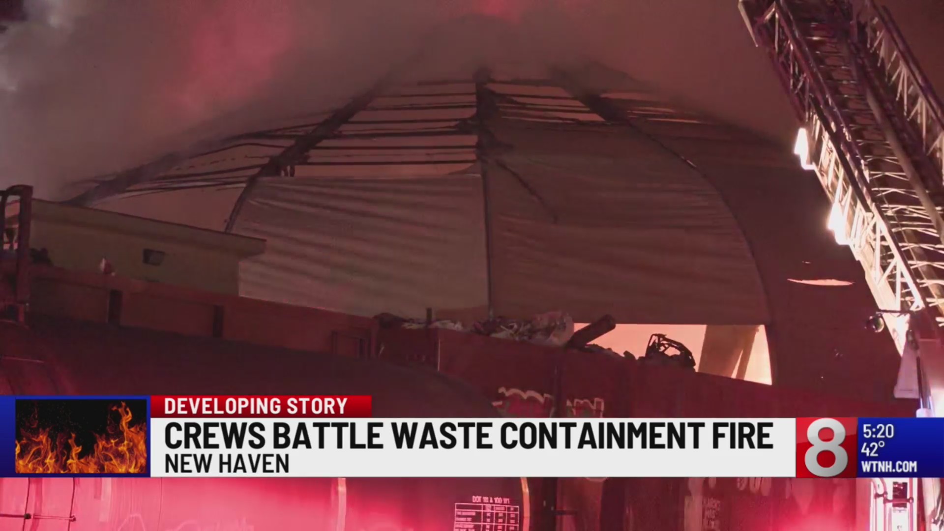 Crews investigate fire inside waste containment structure in New Haven