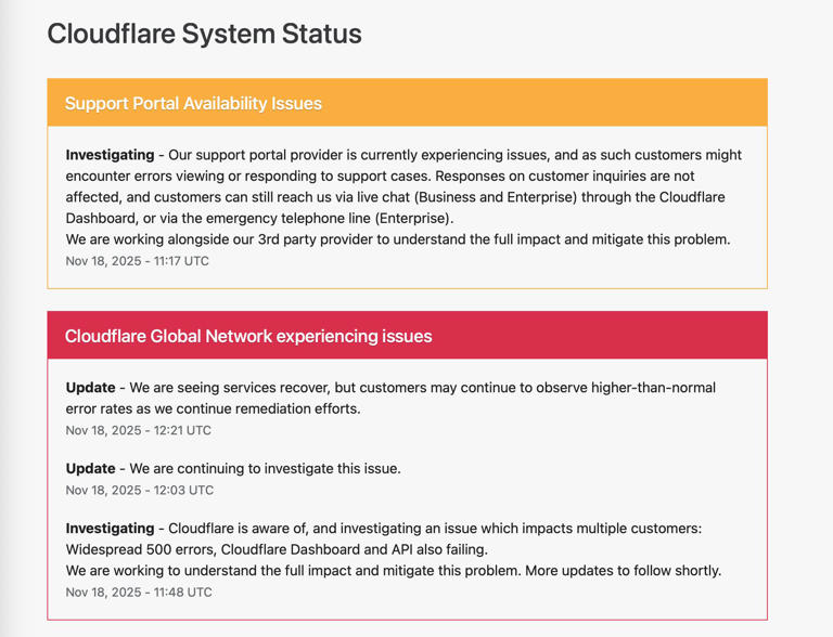 Major internet outage as Cloudflare probes suspected fault