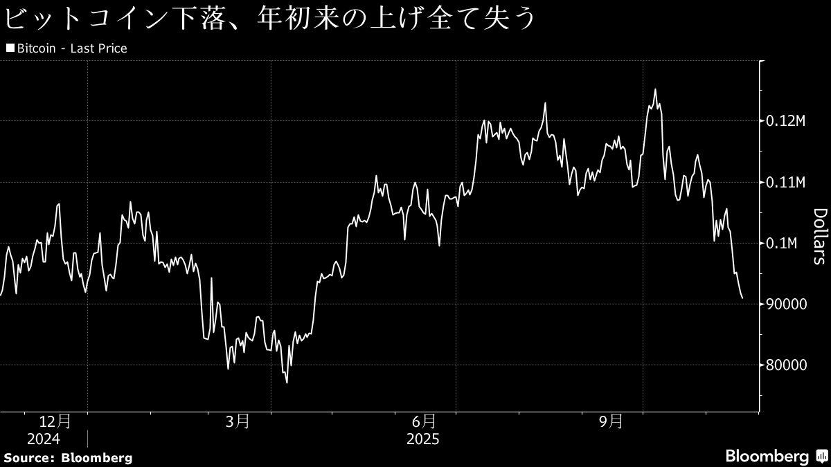 恐怖」が市場を覆う、ビットコイン9万ドル割れで負の連鎖懸念