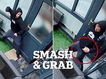 Moment burglar smashes his way into property before stealing phone