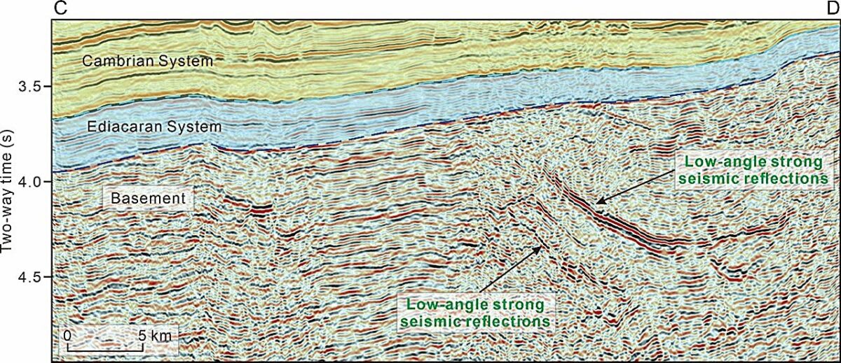 Seismic Profile C D Showing Low Angle Reflections Beneath The Ediacaran System (location In Supplementary).