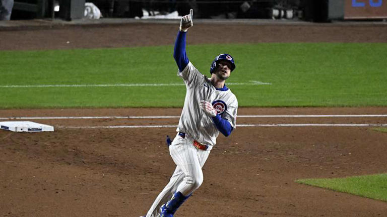 Oct 9, 2025; Chicago, Illinois, USA; Chicago Cubs right fielder Kyle Tucker (30) reacts after hitting a home run against the Milwaukee Brewers during the seventh inning in game four of the NLDS round for the 2025 MLB playoffs at Wrigley Field. | Matt Marton-Imagn Images