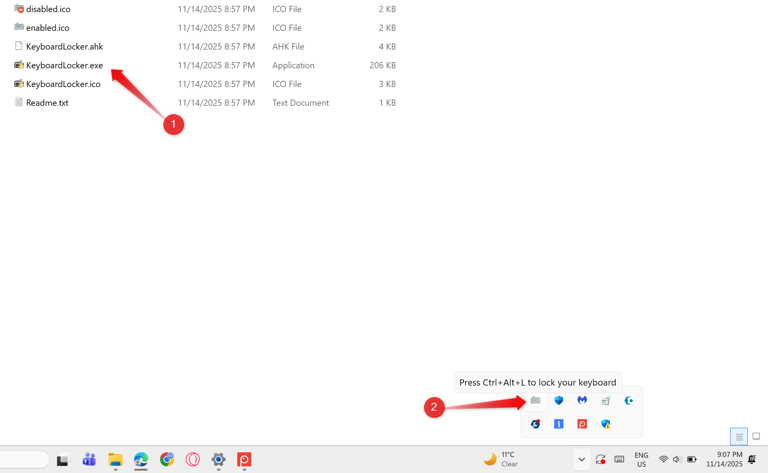 Running the Keyboard Locker script to disable keyboard using a shortcut.