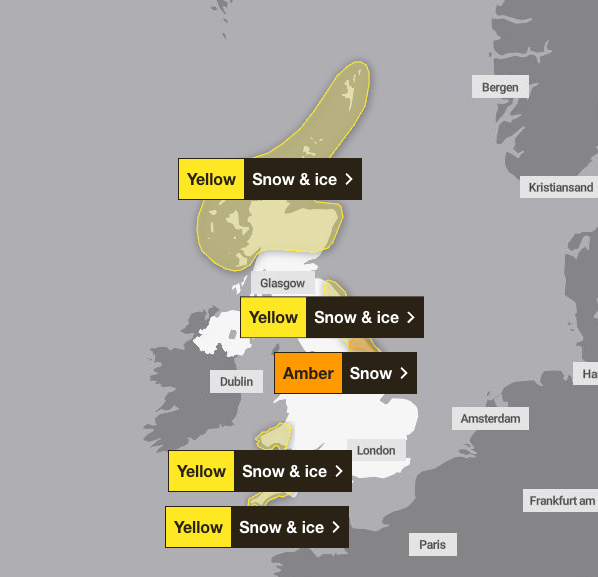 Weather warnings in place for Thursday (Met Office)