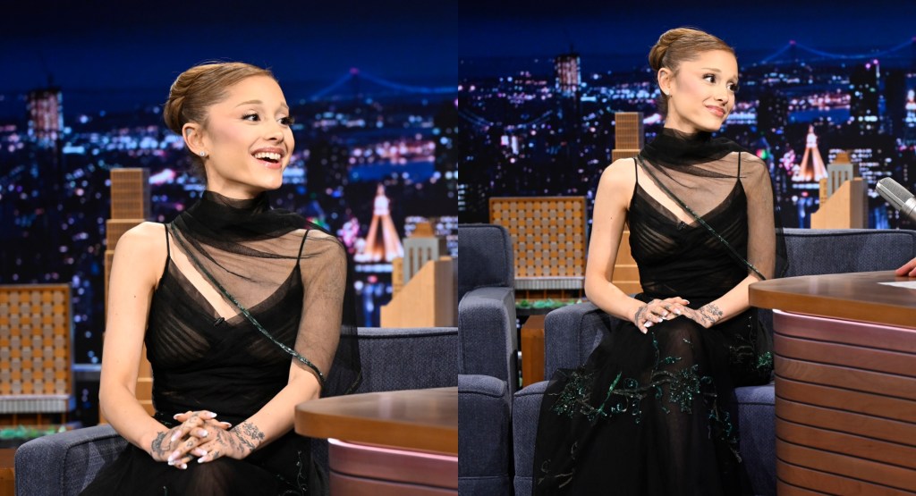 Ariana Grande Honors 'Wicked' Character Elphaba in 1930s Sheer Black Dress  on 'Jimmy Fallon'
