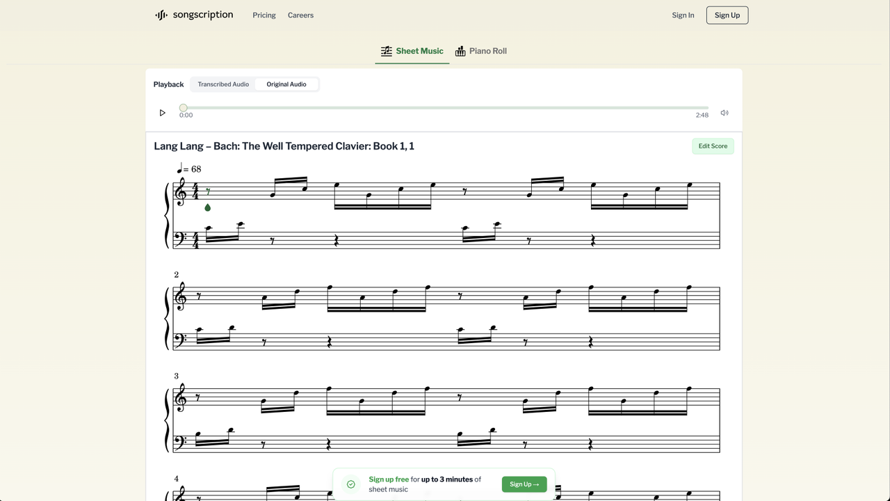 Songscription converts any audio file into notation, tabs and MIDI using AI