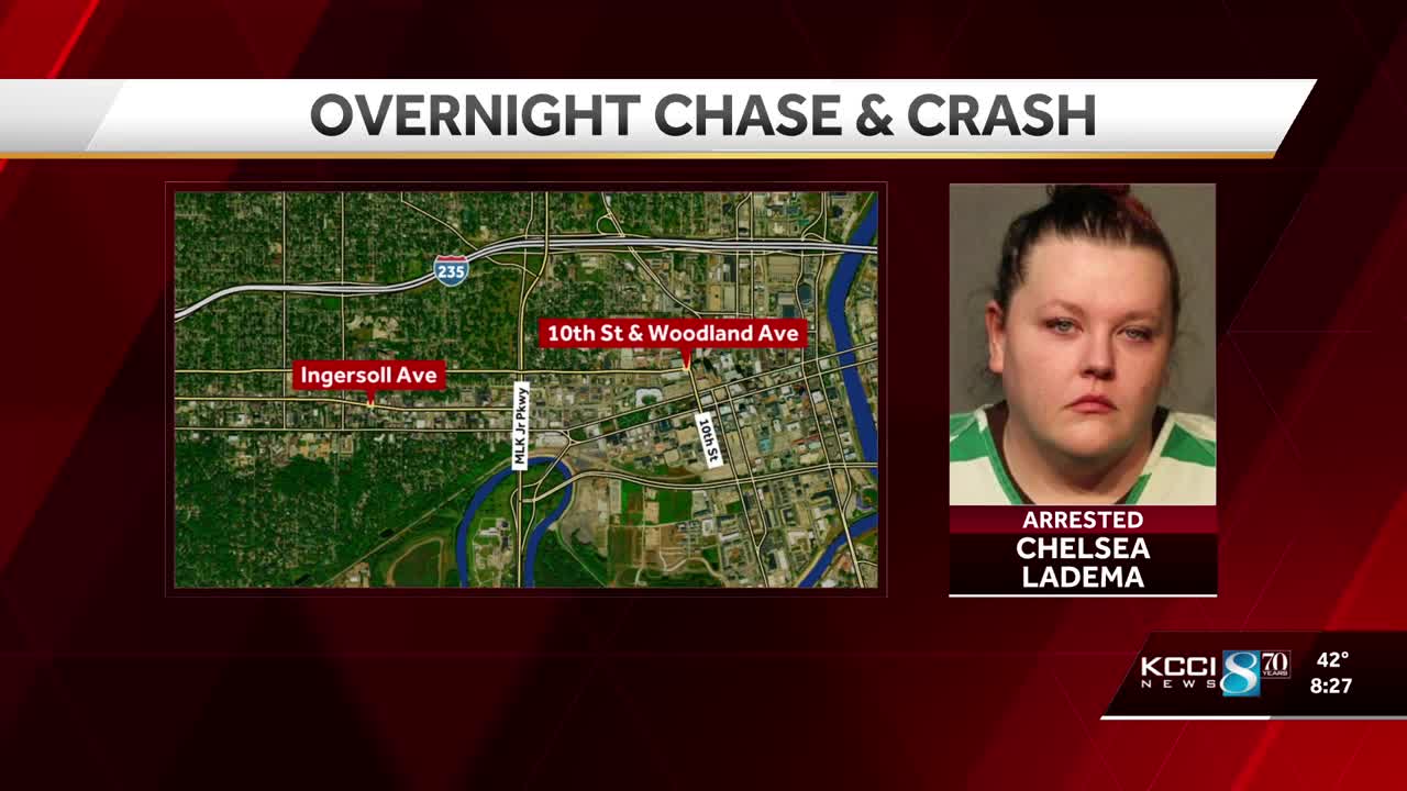 Ankeny woman charged with OWI after leading chase, crashing vehicle