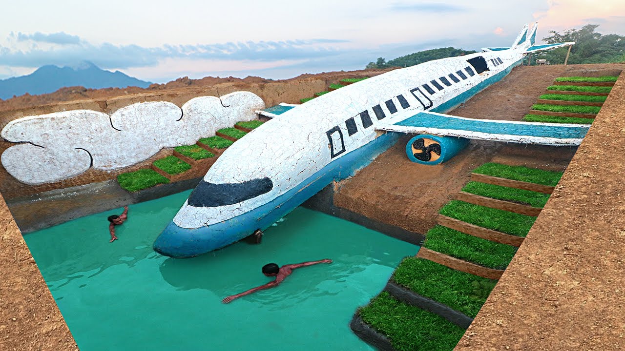 120 Days How I Build Water Slide Planes Park into Swimming Pool House ...