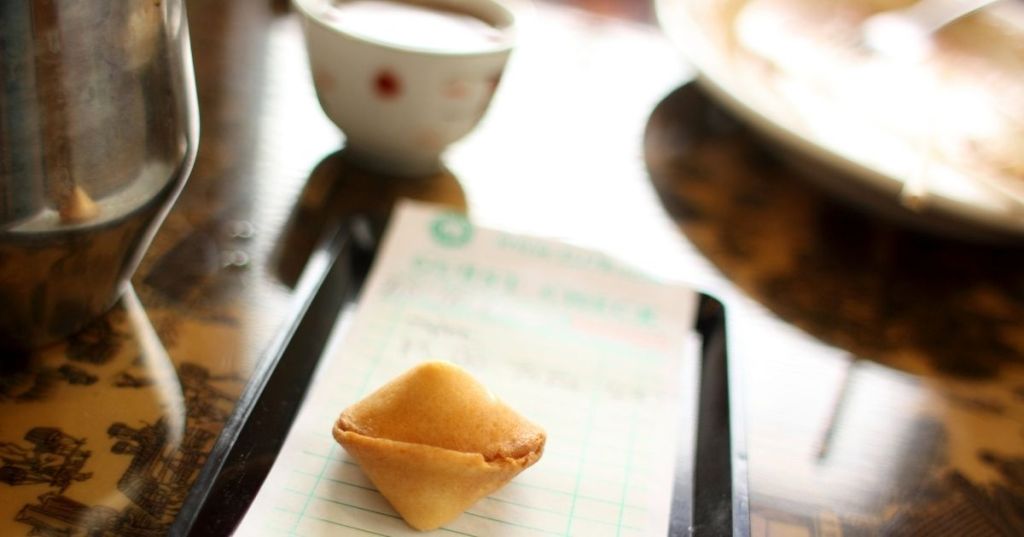 Fortune cookie on a dining table in a restaurant