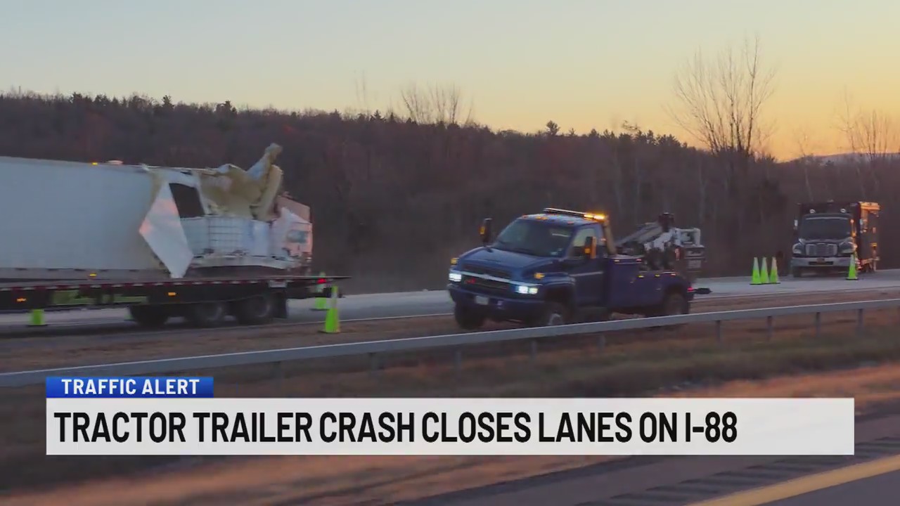 Tractor trailer crash closes lanes on I-88