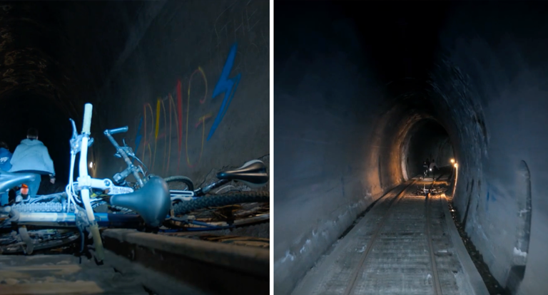 The train flipped after making impact with bicycles left on the tracks. Photos: Channel 7