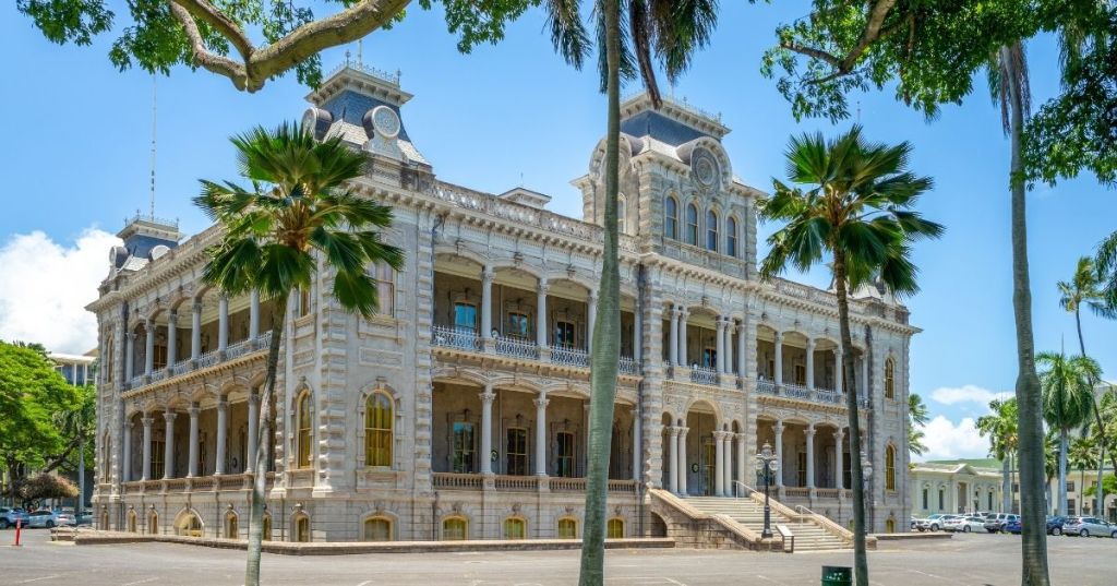 Exterior or Iolani Palace in Hawaii