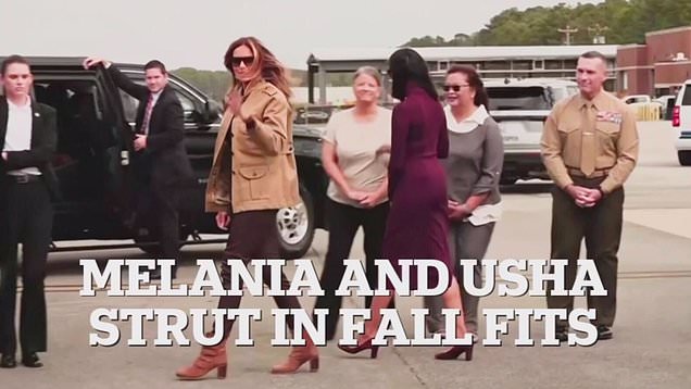 Melania and Usha Vance strut in fall fits as they visit troops