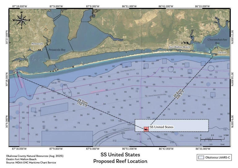 Where, when the SS United States will be sunk, become the world's ...