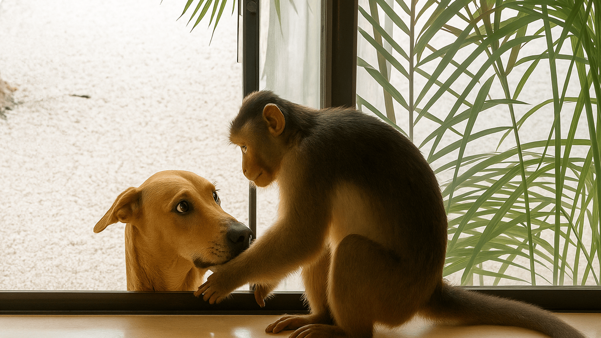 Monkey’s Gentle Check-In With a Curious Dog
