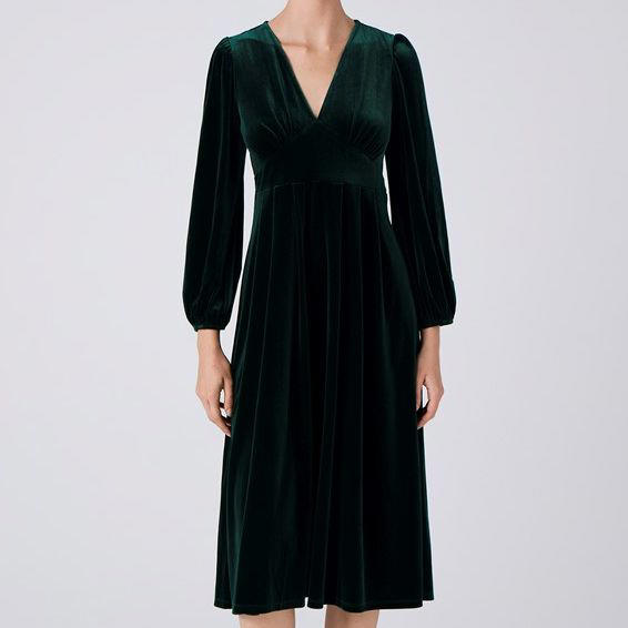 green emerald velvet dress Hailey Green Velvet Asymmetric Wrap Midi Dress  Girl In Mind