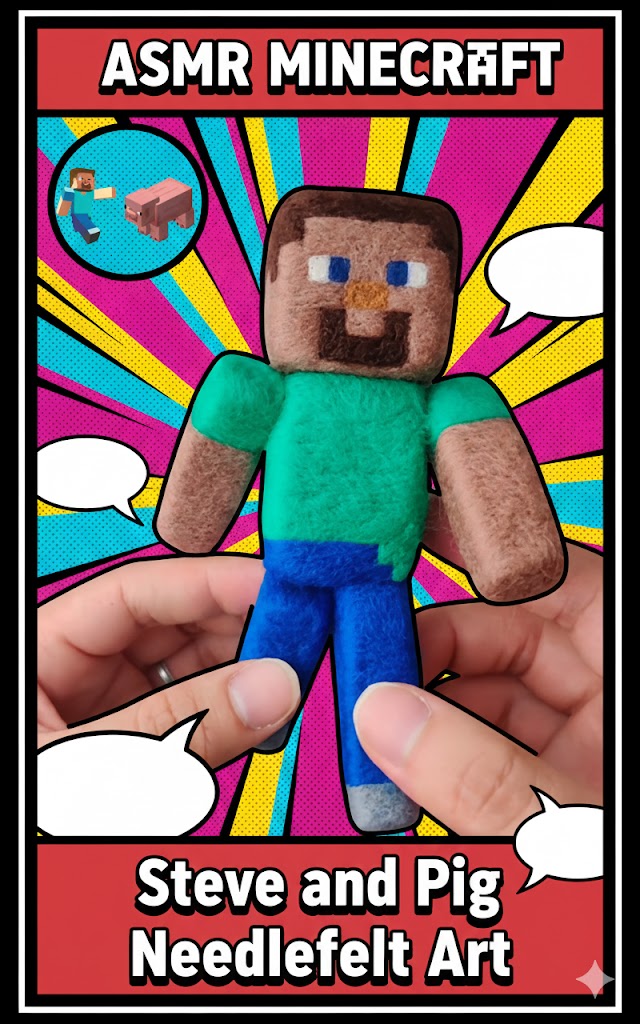 ASMR Minecraft - Steve and Pig Needlefelt Art