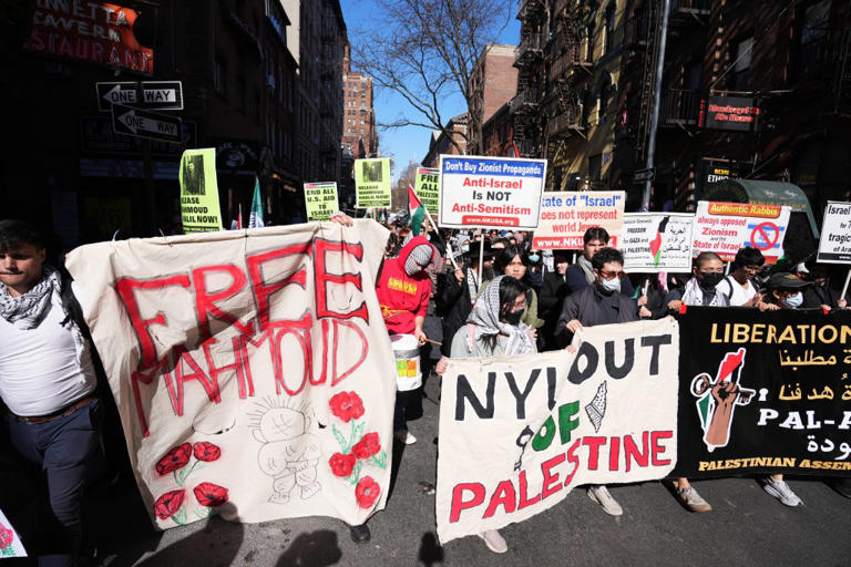 Anti-Israel protesters march during a demonstration on March 11, 2025 in NYC. James Keivom