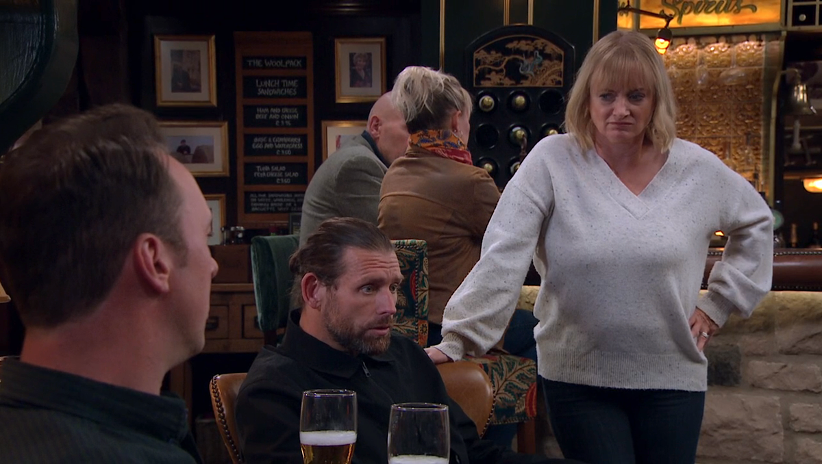 Liam Cavanagh, Kev Townsend and Nicola King, Emmerdale