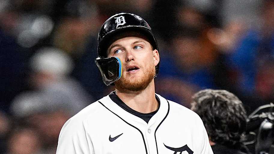 Detroit Tigers center fielder Parker Meadows (22) reacts to 8-4 loss to Mariners in the ALDS Game 3 at Comerica Park in Detroit on Tuesday, Oct. 7, 2025. | Junfu Han / USA TODAY NETWORK via Imagn Images