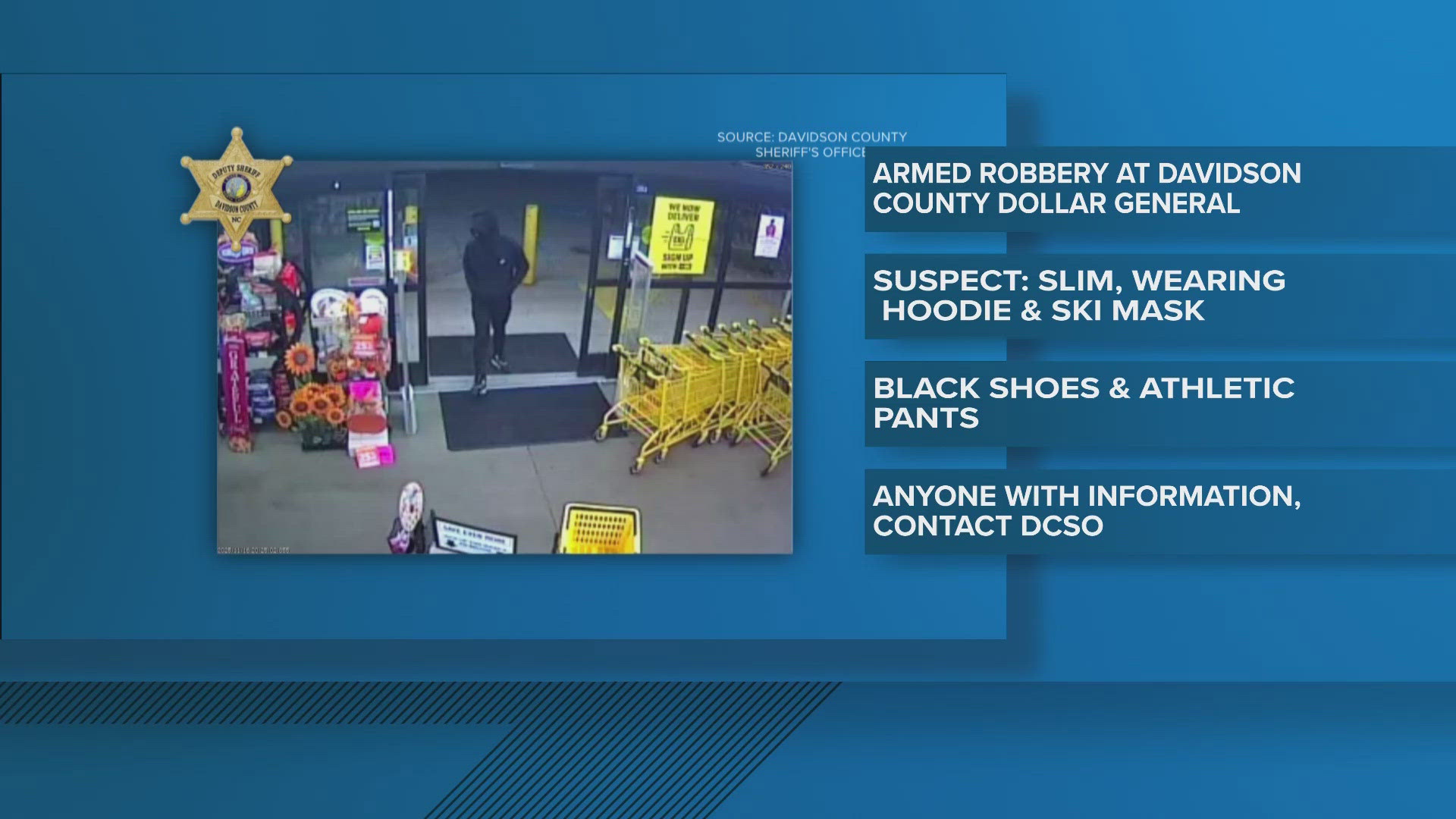Davidson County deputies looking for Dollar General armed robbery suspect