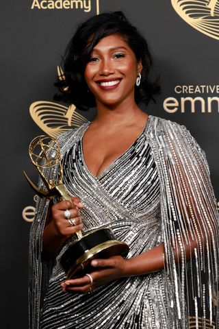 Simone Boseman accepts the Outstanding Character Voice-Over Performance award on behalf of the late Chadwick Boseman on September 3, 2022 in Los Angeles, California.