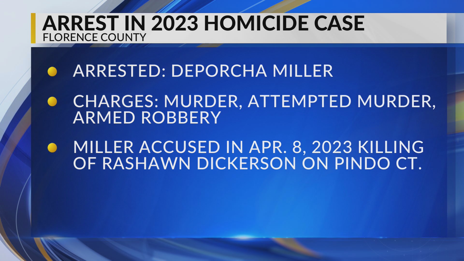 Arrest made in 2023 Florence County cold case killing