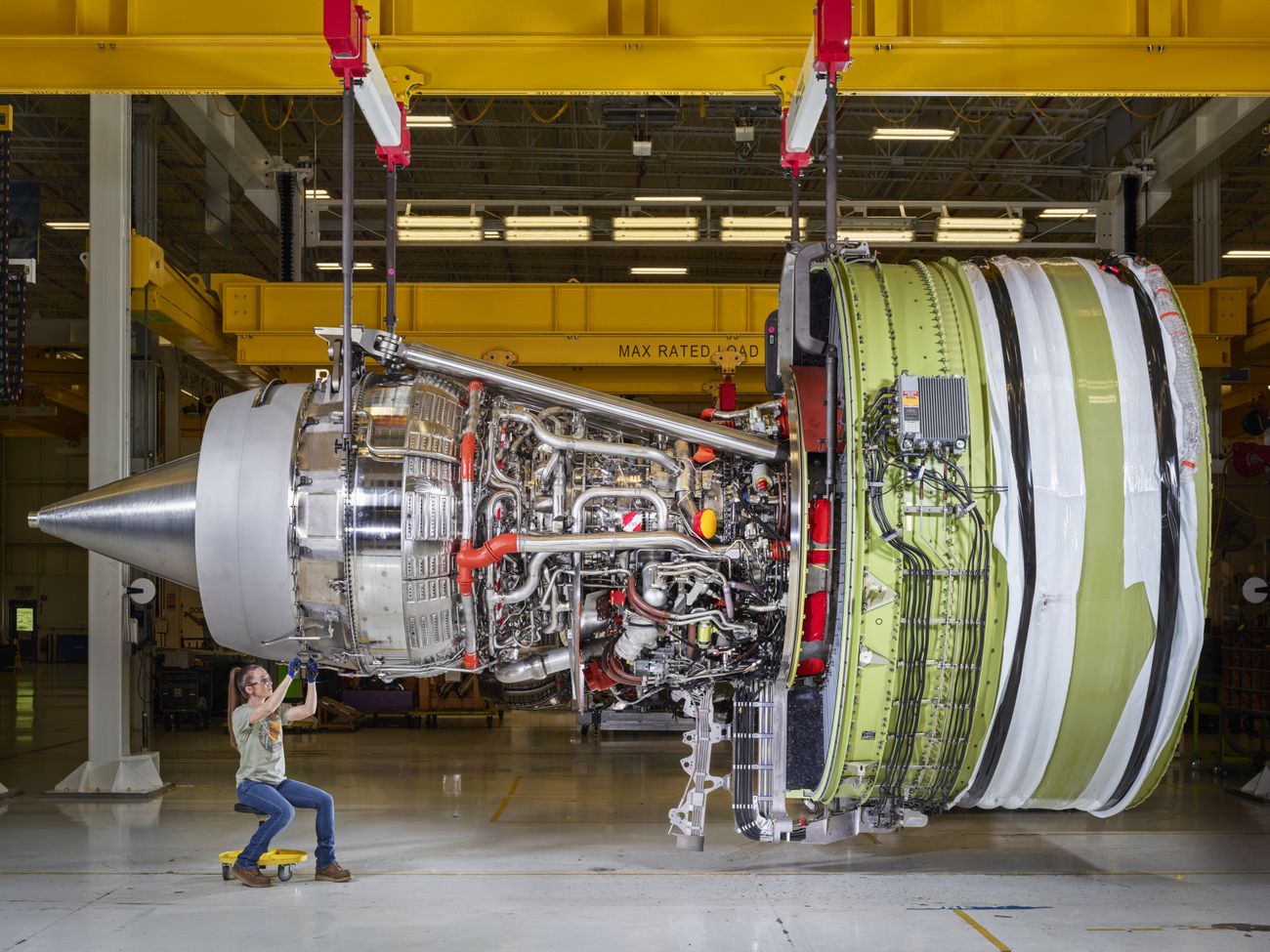 GE90 jet engine being prepped for testing at GE Aerospace Peebles Test Operation (Peebles, Ohio), 2023