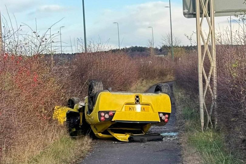 High-performance sports car flips onto roof in horror crash in Fife