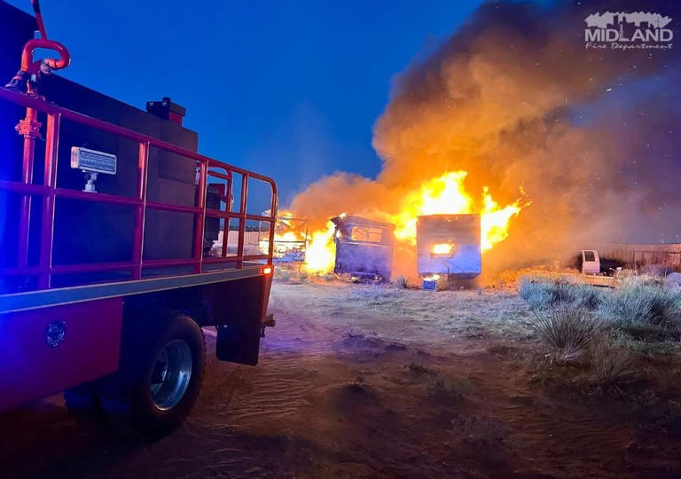 Fire destroys four vacant RV campers in West Midland