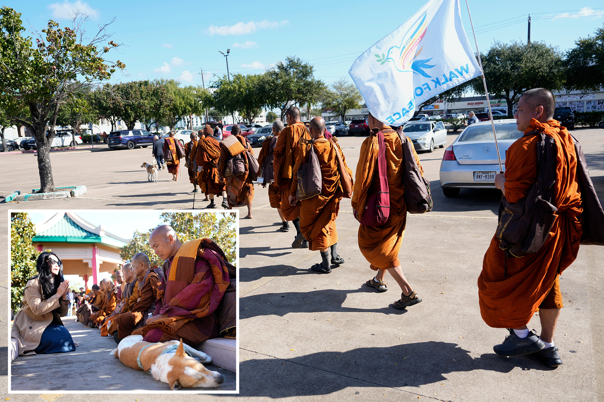 Buddhist monks resume 2,300-mile peace walk after Texas traffic ...