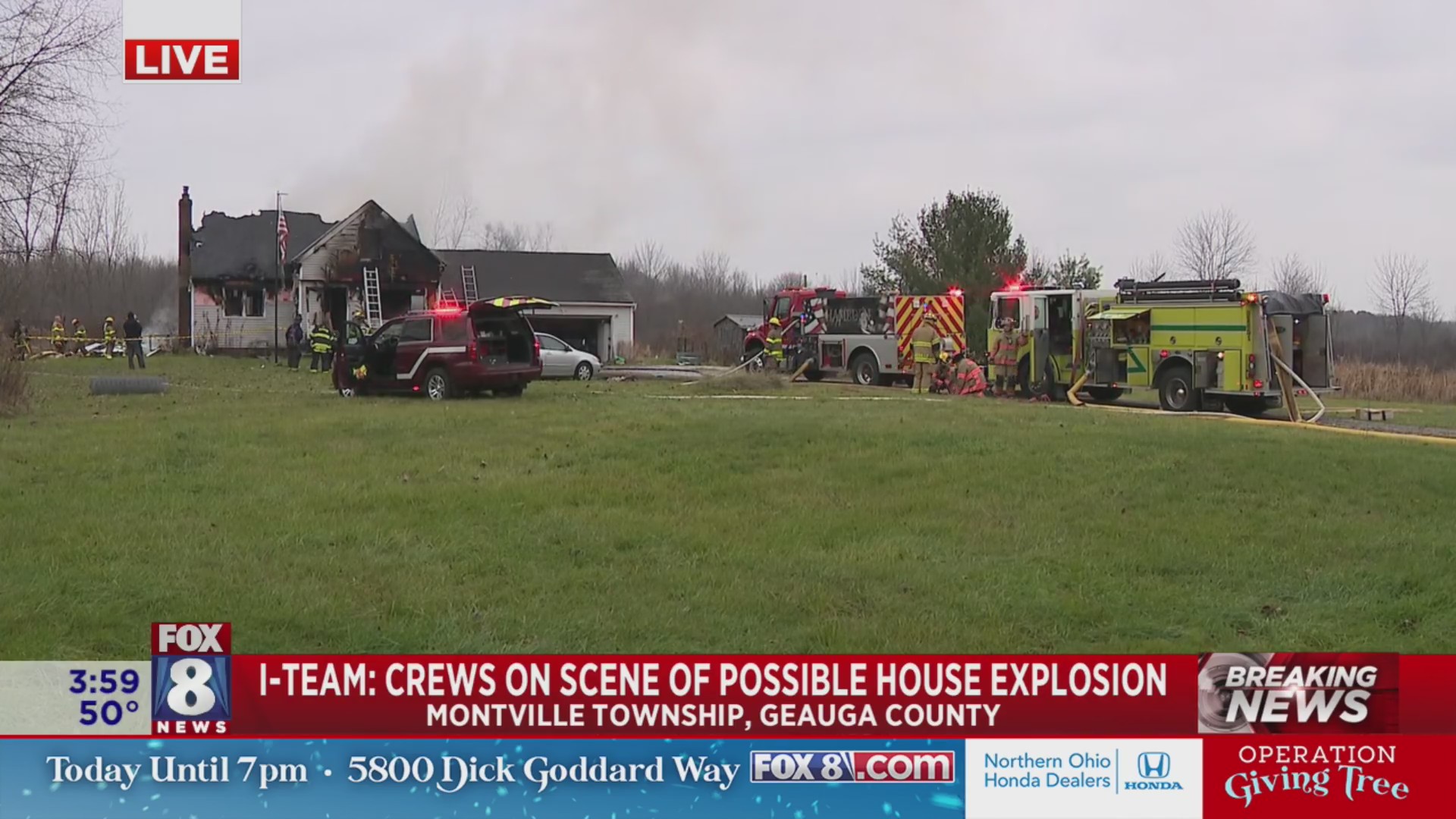 Fire departments on scene of possible house explosion in Geauga County