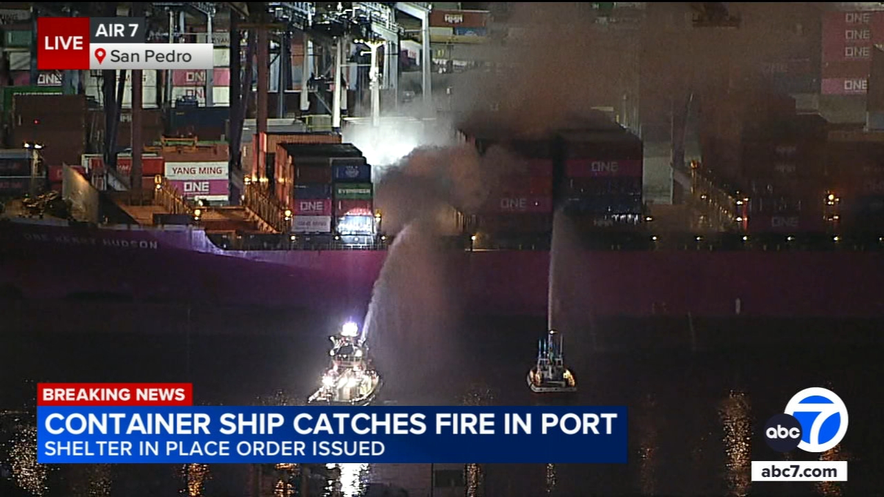 Firefighters battle container ship fire at Port of LA; shelter-in-place ...